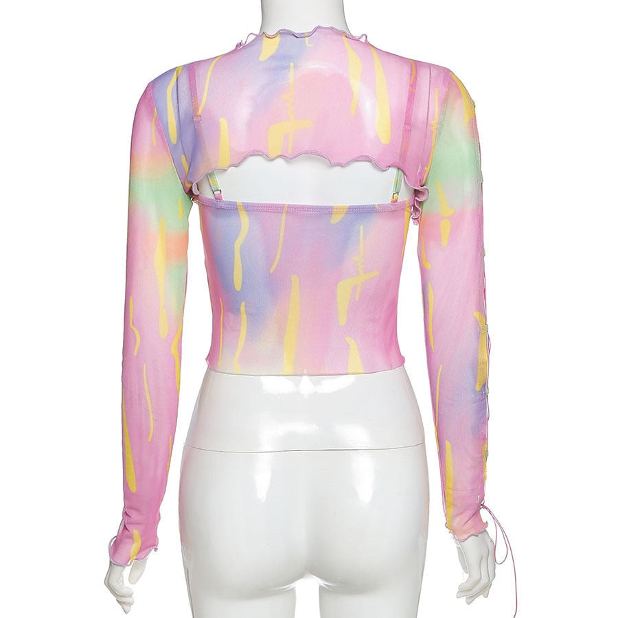 Neon Watercolor Mesh Top