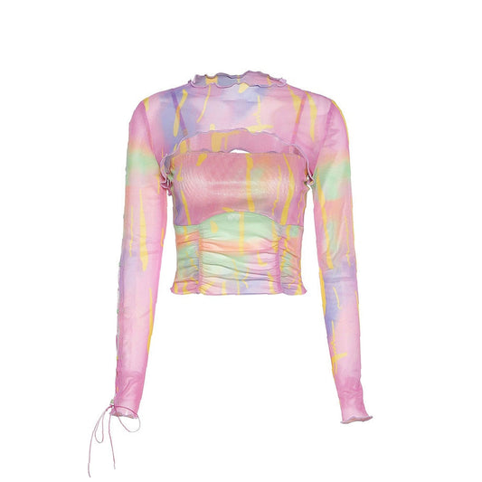 Neon Watercolor Mesh Top