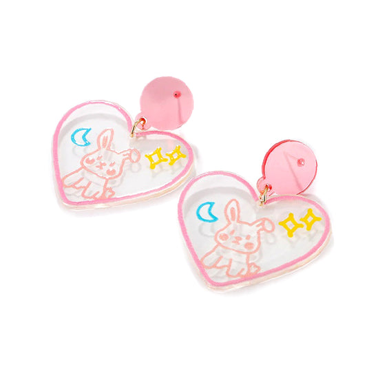 Rabbit Heart Acrylic Earrings