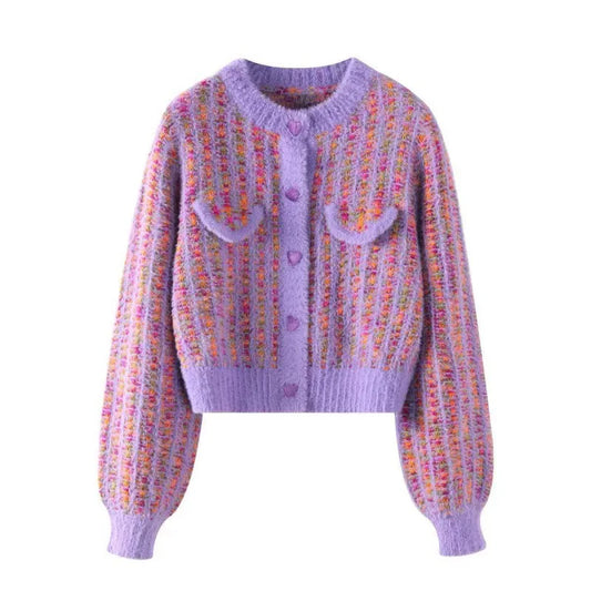Fuzzy Knit Button Up Cardigan