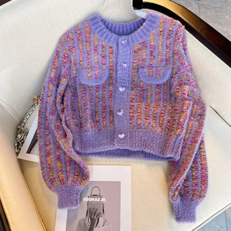 Fuzzy Knit Button Up Cardigan