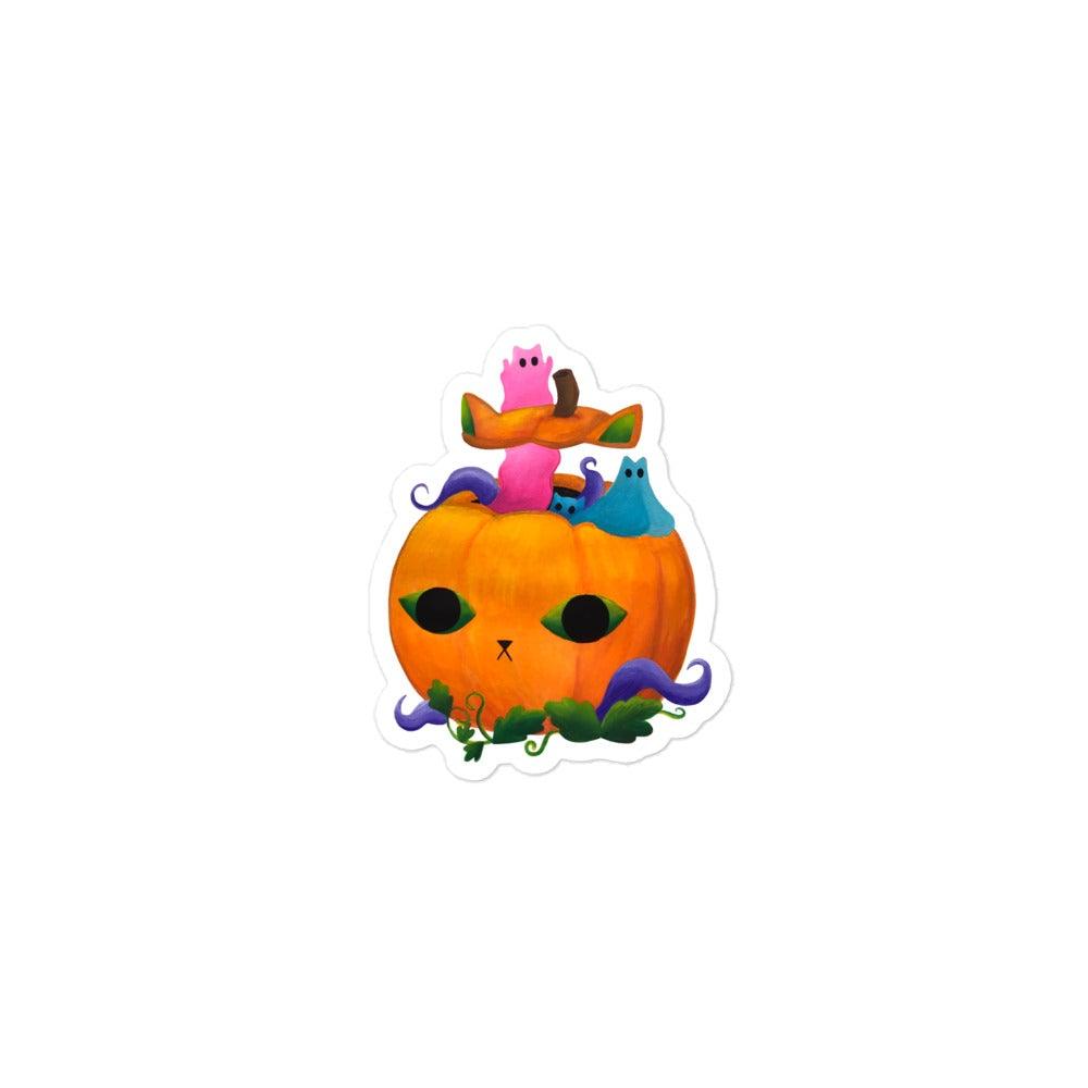 Pumpkin Ghost Kitty Sticker - meowdonnaart