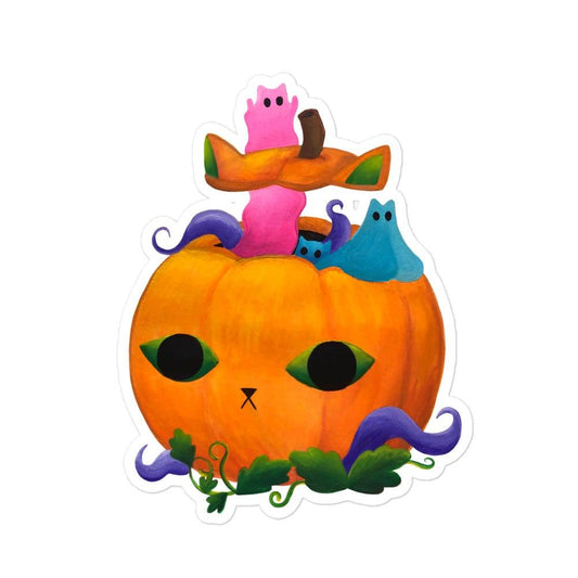 Pumpkin Ghost Kitty Sticker - meowdonnaart