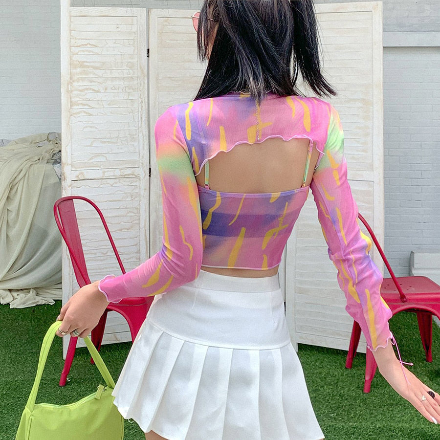 Neon Watercolor Mesh Top