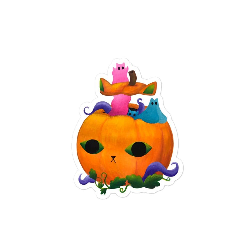 Pumpkin Ghost Kitty Sticker - meowdonnaart
