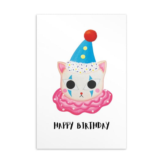 Happy Birthday Clown Postcard - meowdonnaart